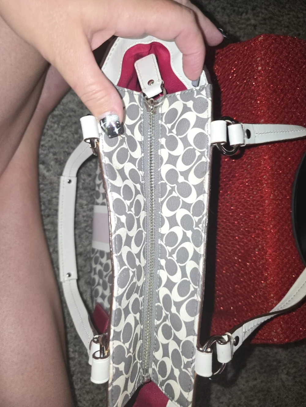 Coach Signature Tote in Gray, White & Pink